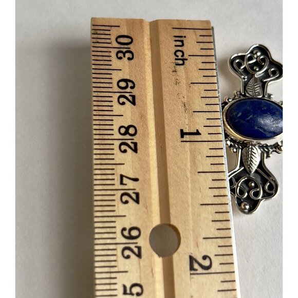Handcrafted Oval Lapis Lazuli Cut Gemstone Cross 925 Sterling Silver - Picture 9 of 16